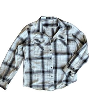mcedar mens white red long sleeve black plaid button down size XL